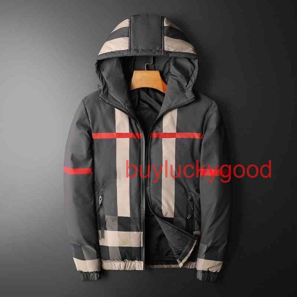 

good brand coat 2022 winter new trend hooded white duck down jacket men's warm plaid, Black