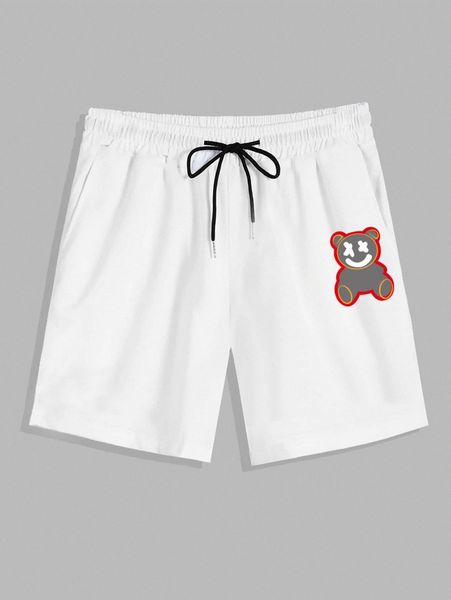 

romwe guys cartoon bear graphic drawstring shorts e9hj#, Black