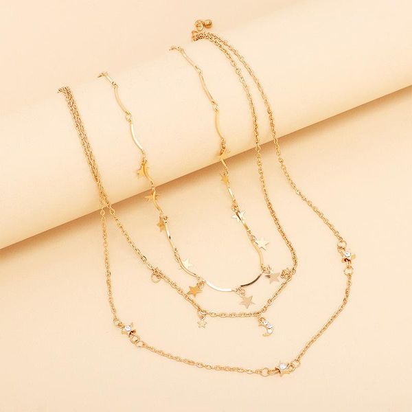 

chokers multi layer star moon pendant choker necklace modern stylish elegant temperament sublimate long women jewelry, Golden;silver