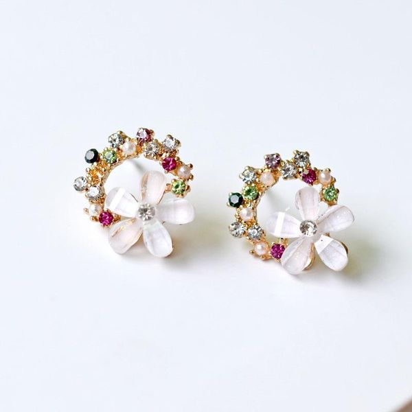 

stud sweet flower ear korean-style colorful resin earrings cute temperament fresh girl's, Golden;silver