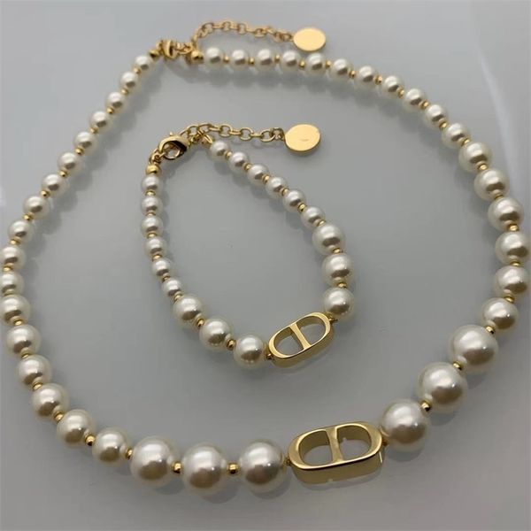 

75%off outlet onlinekorean version family necklace fashion bracelet trend simple letter pearl net red same style necklace, Silver