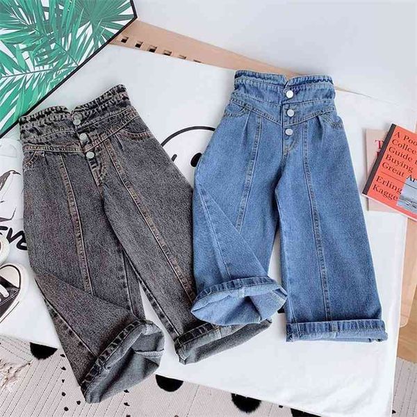 

girls wide-leg pants autumn baby fashion european american straight-leg high-waist jeans trousers children's clothing 210625, Blue