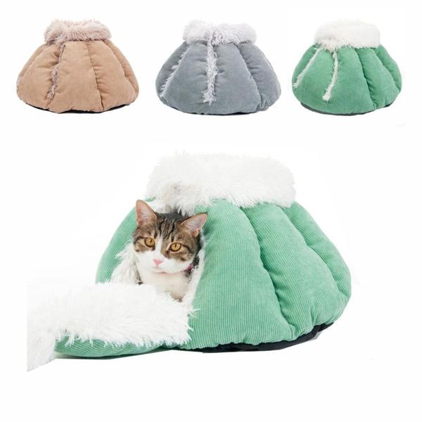 

cat beds & furniture warm bed round plush house mat soft nest pet for small dogs sleeping bag cozy tent cama para gato
