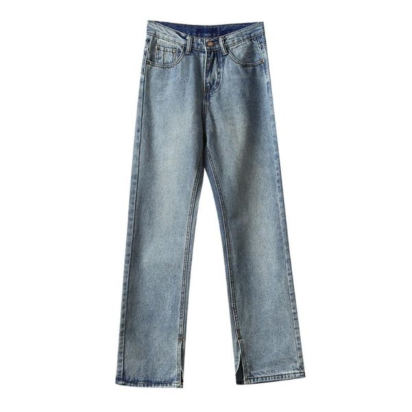 

autumn split hem for mujer women loose style wide leg denim vintage jeans pants women's, Blue