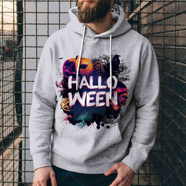 

2021 spring autumn fashion halloween pumpkin head print hoodie street fashion men's 3d sweaterdwp9, Black