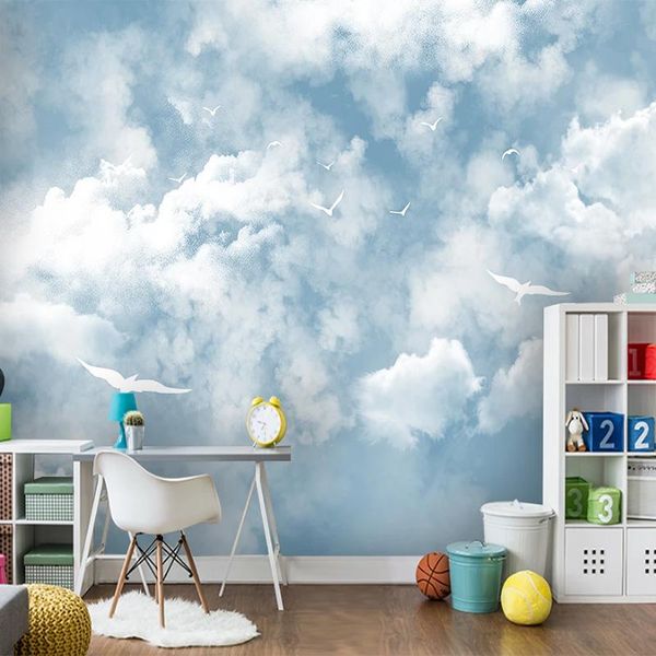 

wallpapers custom 3d waterproof wallpaper modern blue sky white clouds seagull mural living room tv background home decorative wall cloth