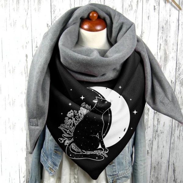 

scarves women vintage printing soft wrap scarf casual warm button shawls autumn and winter fabric comfortable foulard, Blue;gray