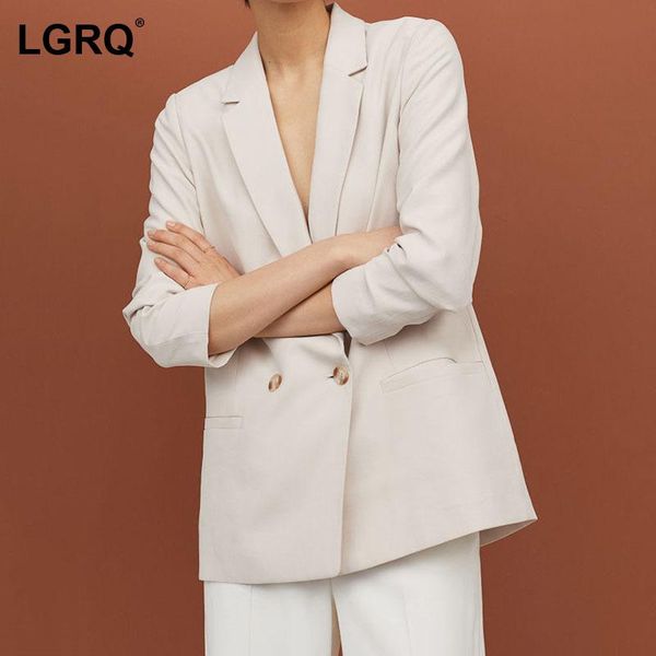 

women's suits & blazers [lgrq] women solid casual double breasted blazer notched neck long sleeve jacket fashion tide spring autumn 202, White;black