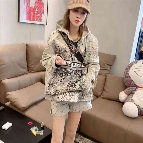 

autumn new hooded tie dyed print casual suit for women, White;black