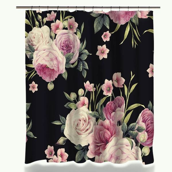 

pastoralism beauty colorful rose peony floral pattern shower curtain set rectangle coral velvet anti slip bathroom mat curtains