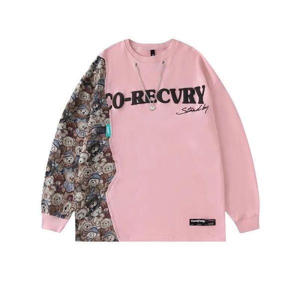 

women's hoodies & sweatshirts streetwear patchwork bear print women pullover y2k loose full sleeve female sweatshirt 2022 spring clothi, Black