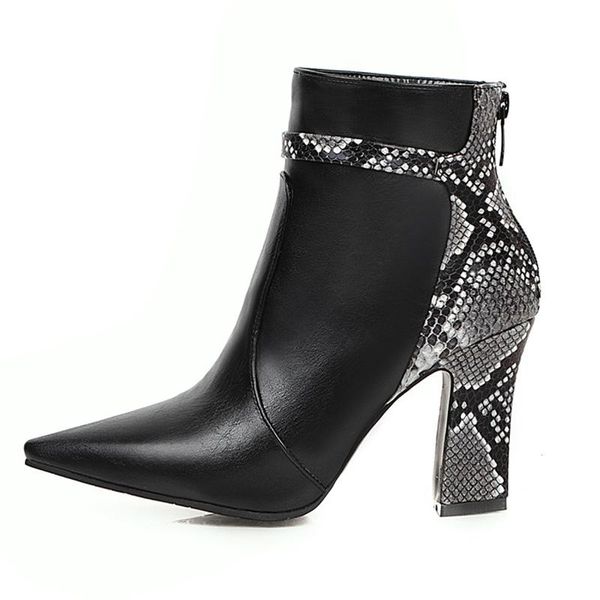 

boots winter for woman fashion pointed toe shoes white chunky heels clear zipper ankle 32-48, Black