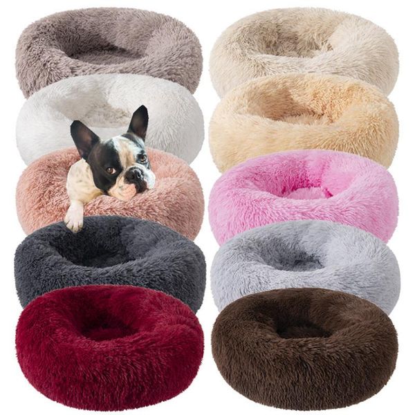 

kennels & pens long plush dog cushion bed pet sofa super soft fluffy comfortable mat for cat house round winter warm beds