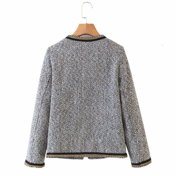 

jackets small fragrant round neck chain stitching tweed casual female coat fashion wild long sleeve chic women's jacket, Black;brown