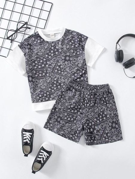

toddler boys paisley print tee & shorts she, White