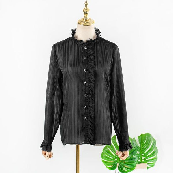

maternity & tees son ye jin same black stand up collar shirt single breasted ruffle women's 2021 spring and autumn fashion, White