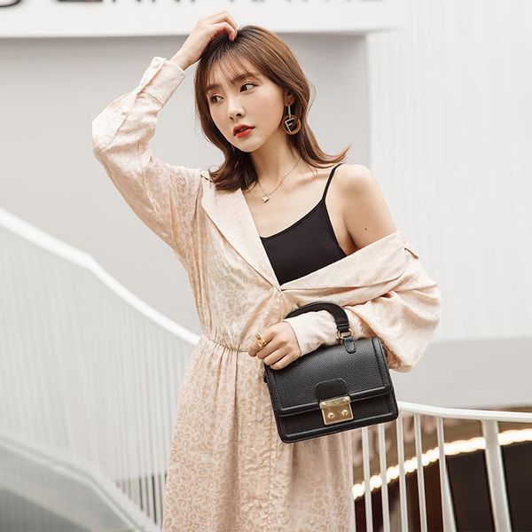 

casual dresses yigelila autumn fashion champagne dress turn down collar lantern sleeve single breasted print short 65420, Black;gray