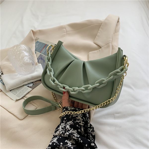 

white bag female 2021 summer fashion net red chain armpit design fold messenger