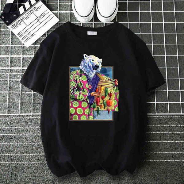 

the pepper pusher bear art fashion t shirt tee shirt for men woman casual loose cartoon hip hop male harajuku t-shirts g1217, White;black