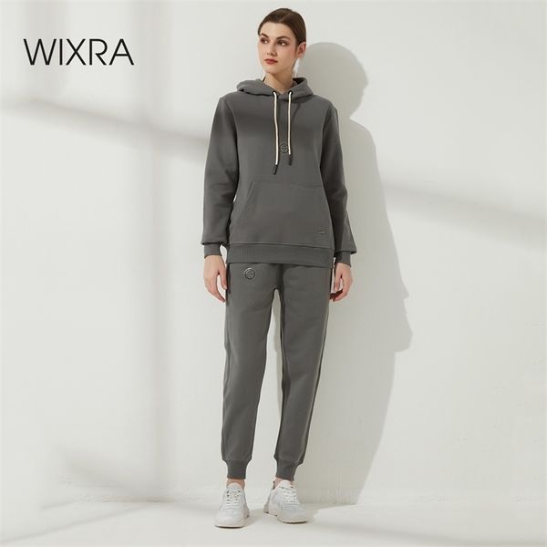 Wixra Winter Women Softshirts High-end de 100% algodão pesado Básico Básico Caixas Unisex para Homens Quente Fleece Set 210803