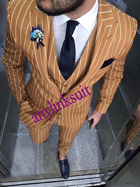 

one button strips groom tuxedos peak lapel wedding/prom/dinner groomsmen men suits blazer (jacket+pants+vest+tie) w1353, Black;gray
