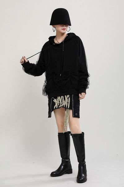 

hoodies Msxu sweatshirt knitted women's nightgown autumn tide with sleeve hood female sweater, Black