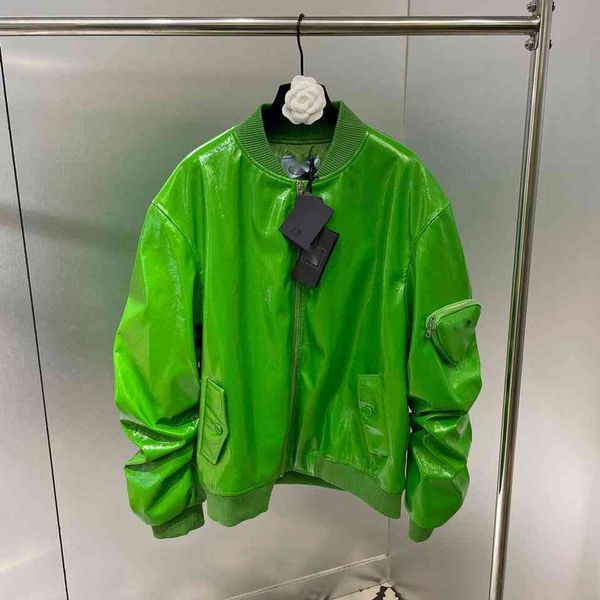 

prad & raf co branded new triangle bag bright leather pilot cotton men's and women's same couple loose jacket, Black;brown