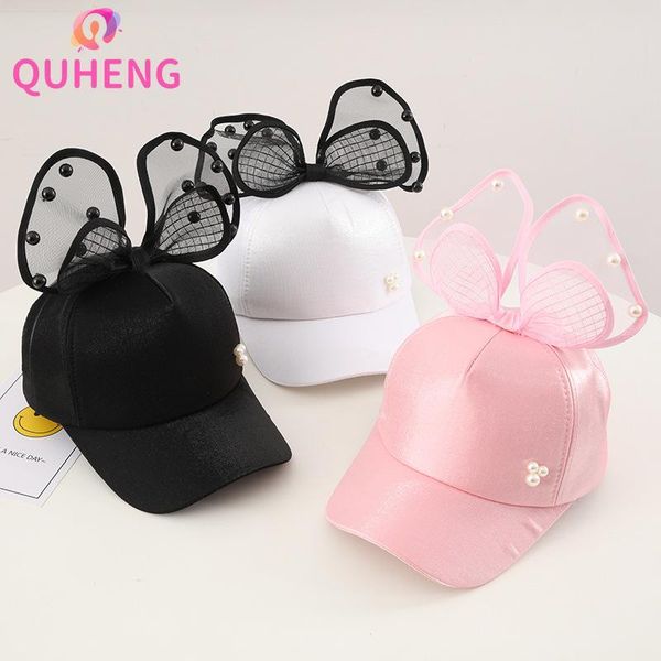 

caps & hats quheng bowknot peaked cap parent-child girl summer pearl net gauze children's outing sun hat m138, Yellow