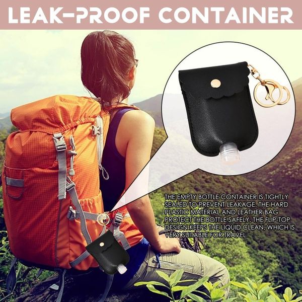 

liquid soap dispenser portable squeeze bottle empty leakproof plastic travel for hand sanitizer with leather keychain holder clips #t2p