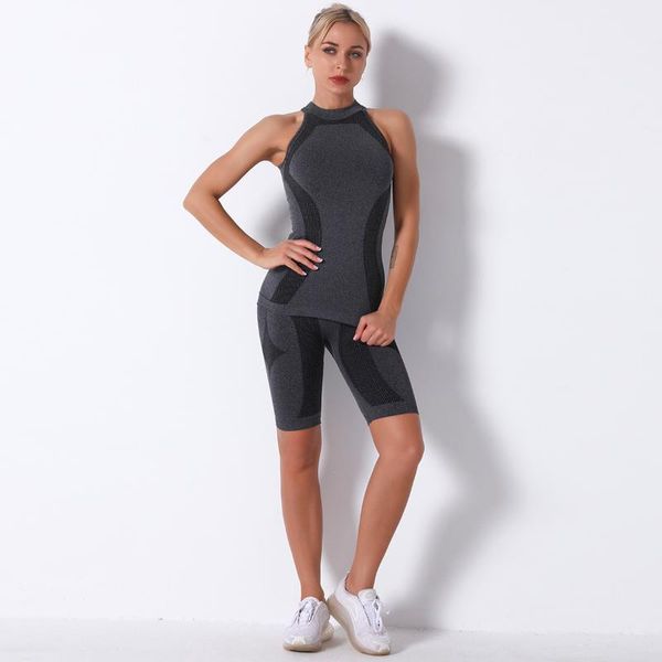 

yoga outfit seamless set women long sleeve summer blouses gym sport bra high waist tight leggings fitness suit shorts sets