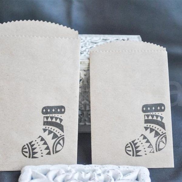 

gift wrap custom small simple brown kraft paper christmas socks bags | card candy mini