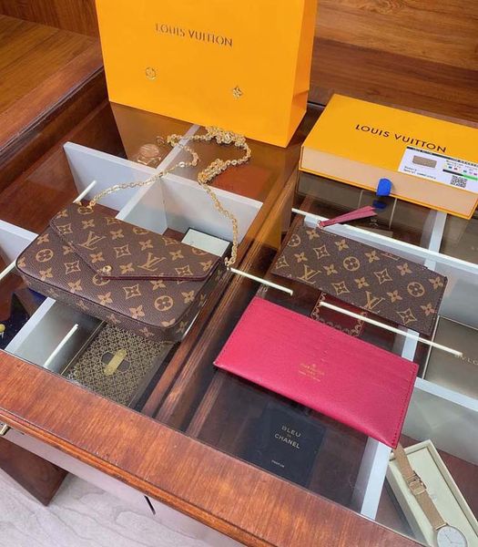 

designer handbags shoulder bag totes 3pcs set pochette accessories brown flower messenger chain strap cross body ladies flap purse clutch wi