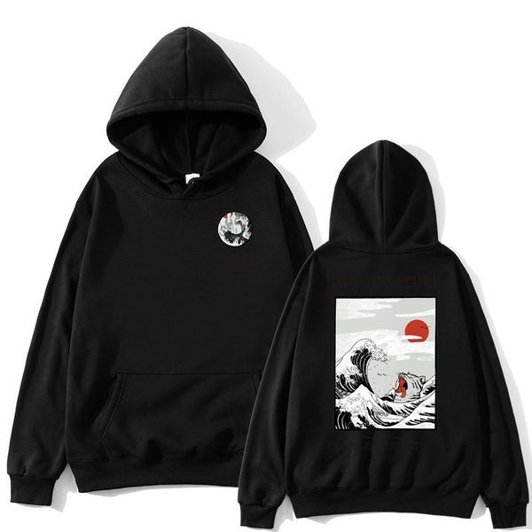 

men's hoodies & sweatshirts hoodie women's cat wave print skateboard harajuku sweatshirt one-piece streetwear clothing, Black