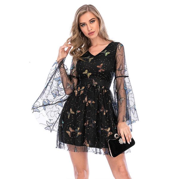 

luxury evening party dresses mh long sleeve sequin dr's, Black