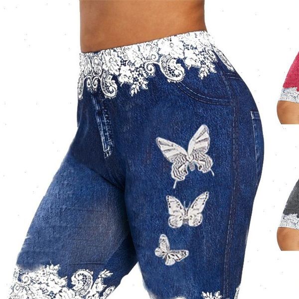 

womens short plus size denim shorts women lace patchwork butterfly print bodycon elastic skinny for feminino, White;black