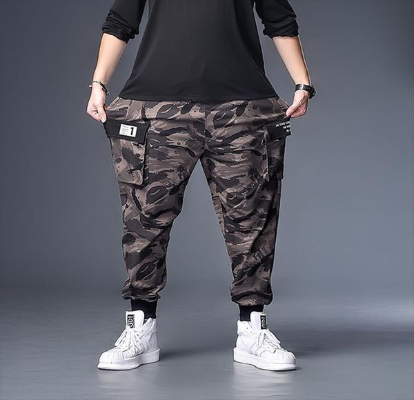 

plus 7xl 6xl 5xl women pants xxxxl camouflage splice joggers camo cargo hip hop trousers multi pocket cotton military, Black