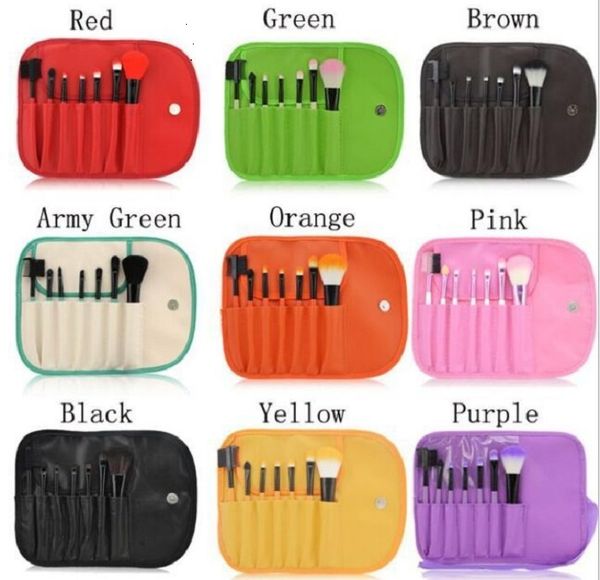 

7pcs makeup brush set personal blush eyeshadow powder foundation facial cosmetic with pu bag 9 colors in stock