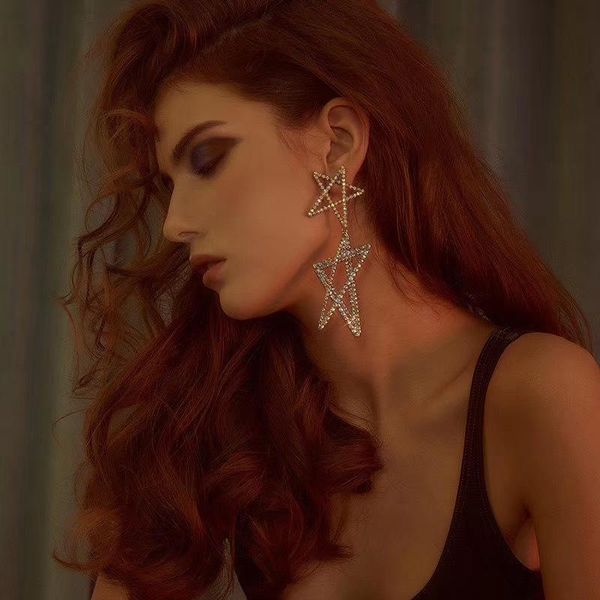 

dangle & chandelier shiny rhinestone alloy star pendant drop earings for women fashion jewelry statement earrings accessories, Silver