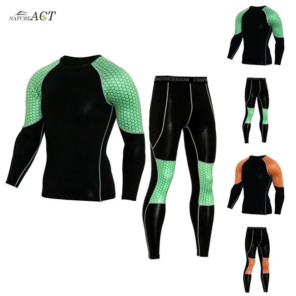 

gym clothing men's compression racing set t-shirt + pants - skin tights fitness long sleeve training suits sports sportswear, White;black