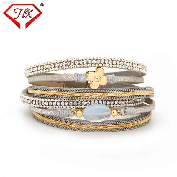 

luxury leather magnet buckle women's opal rhinestone fashion designer jewelrymen bracelets, Golden;silver
