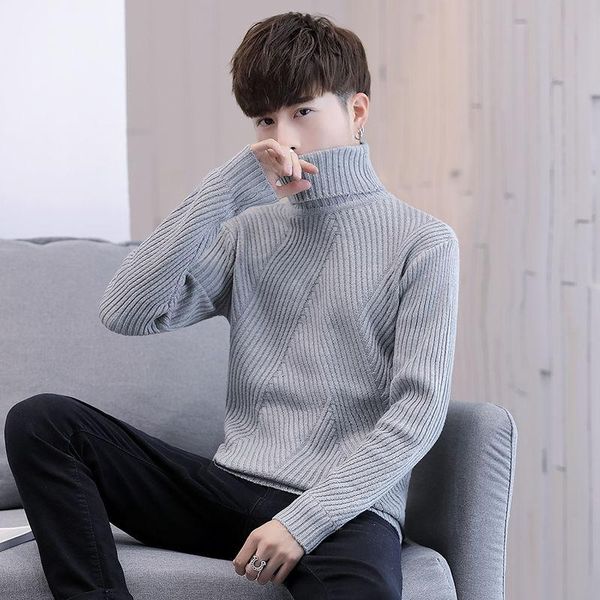 

men's sweaters turtleneck sweater autumn and winter models korean version slim fit inside a knit jacquard embossed tide, White;black