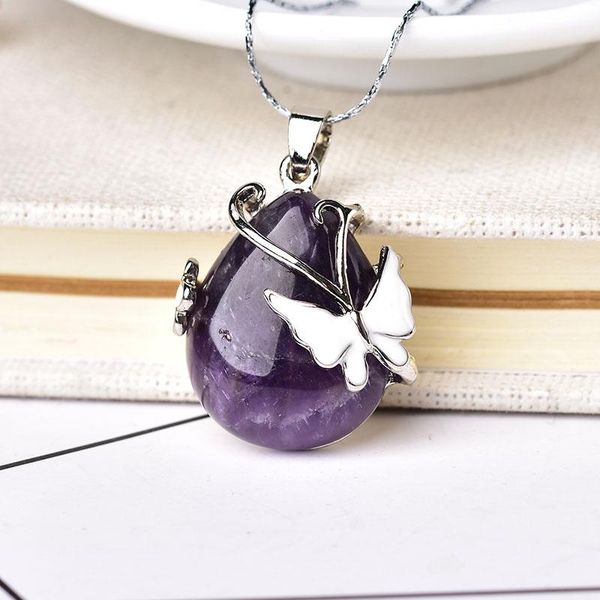

decorative objects & figurines natural crystal fashion butterfly mineral jewelry amethyst rose quartz ornaments water drop shape couples pen