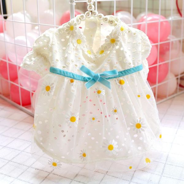 

dog apparel 2021 summer princess dress hollow flower butterfly-knot clothes party wedding teddy puppy chihuahua pet skirt