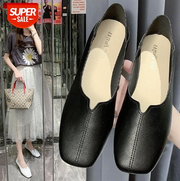 

granny shoes women's breathable fairy temperature soft one-step peas square toe flat single simple #5k0i