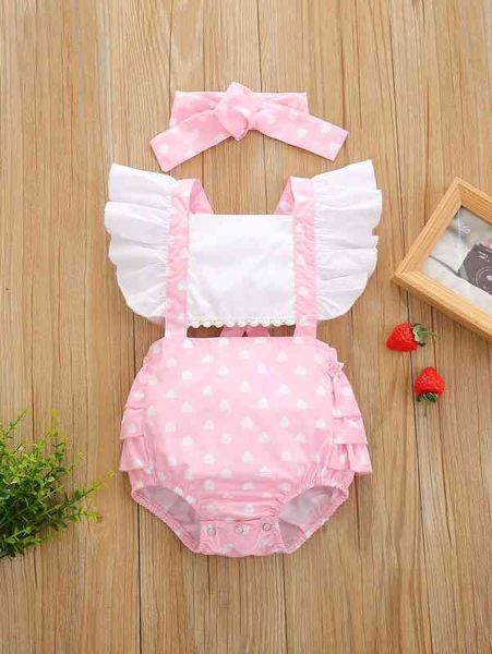 

baby girl heart print cut out ruffle bodysuit & headband she, Blue