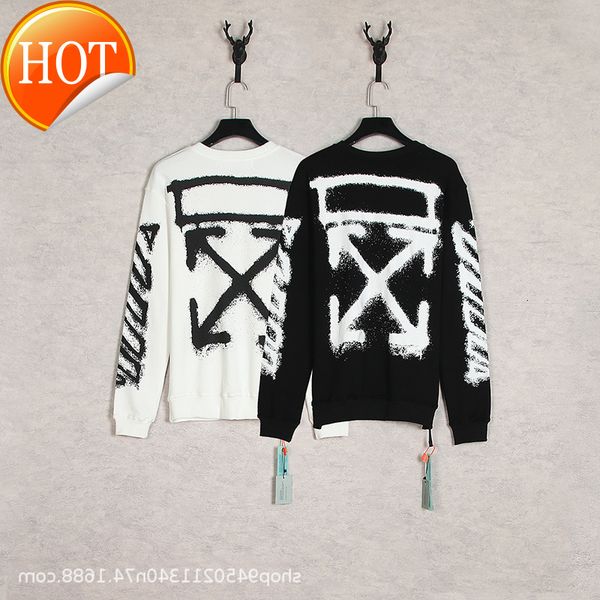 

off autumn 2021 and winter new geometric arrow print casual round neck terry pullover sweater men's women's hair, Black