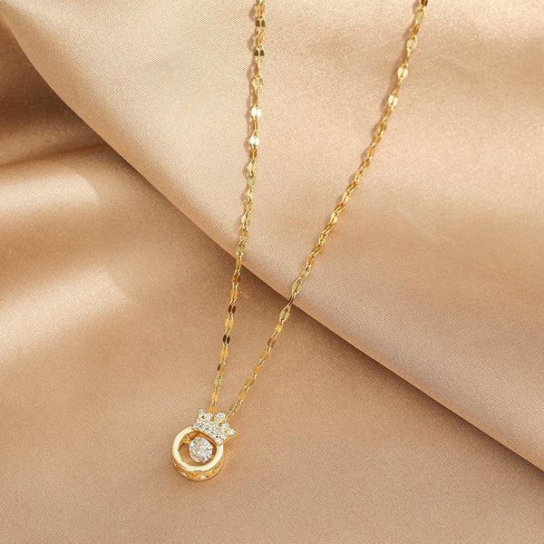 

pendant necklaces korean style fashionable non-fading crown titanium steel necklace women's clavicle chain special-interest design smar, Silver