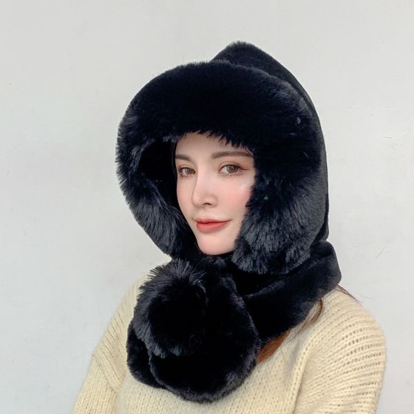

visors new winter trendy japanese and korean sweet plush bonnet fashion neck protection cold proof warm hat one-piece sleeve cap, Blue;gray