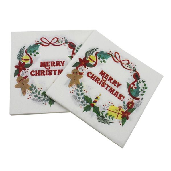 

40pcs christmas printed napkins cartoon wreath tissue dinner paper towel party supplies kitchen