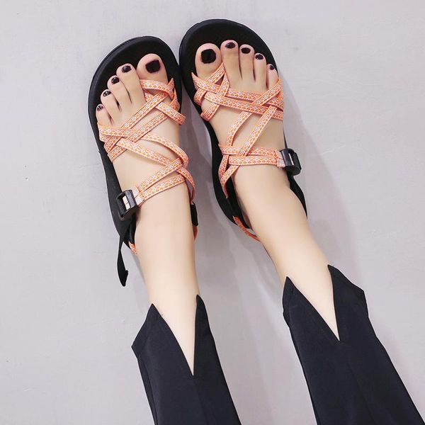 

sandals female summer women shoes flat bottom toe thick wild fashion casual large size 37-44 2021, Black